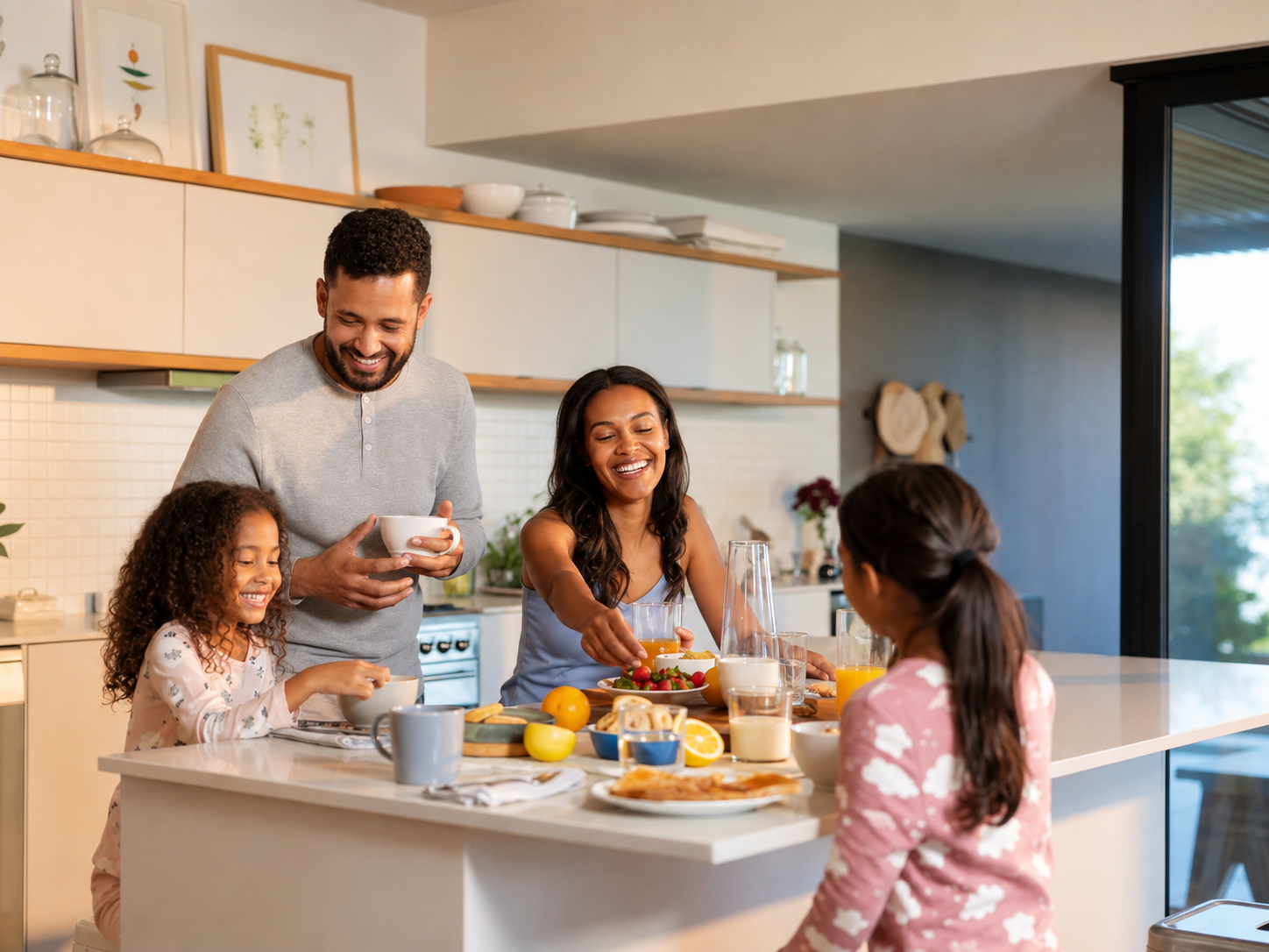 Happy local family enjoying their improved home